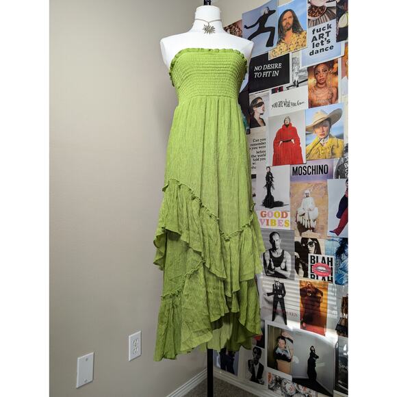 Bohemian Green Strapless Dress - Picture 2 of 5